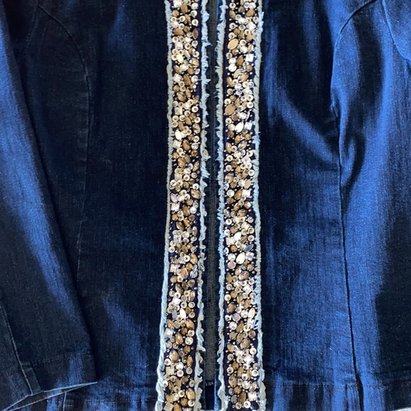 Draper’s and Damon’s Cotton & Spandex Denim Pants Suit Sparkles Beading - Picture 7 of 16
